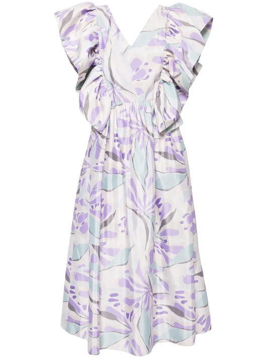 Ruffled Taffeta Midi Dress