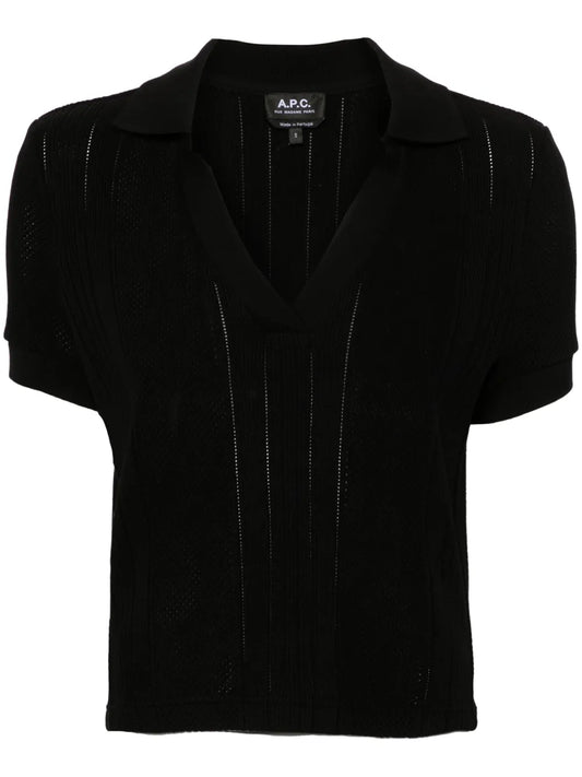 Pointelle-Knit Cotton Polo Top