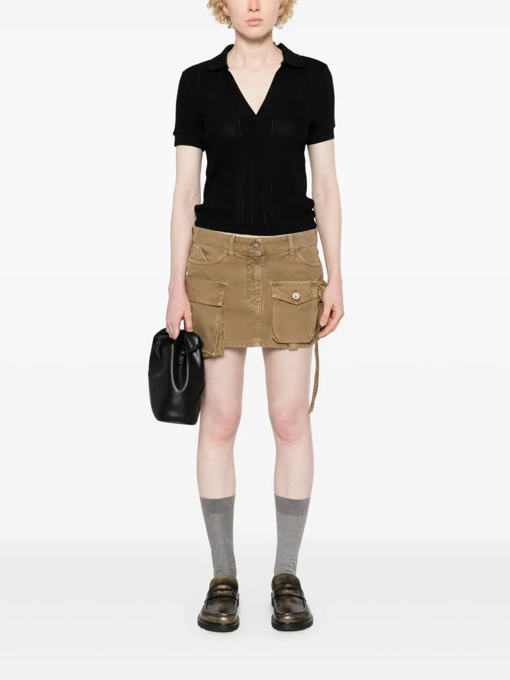 Pointelle-Knit Cotton Polo Top
