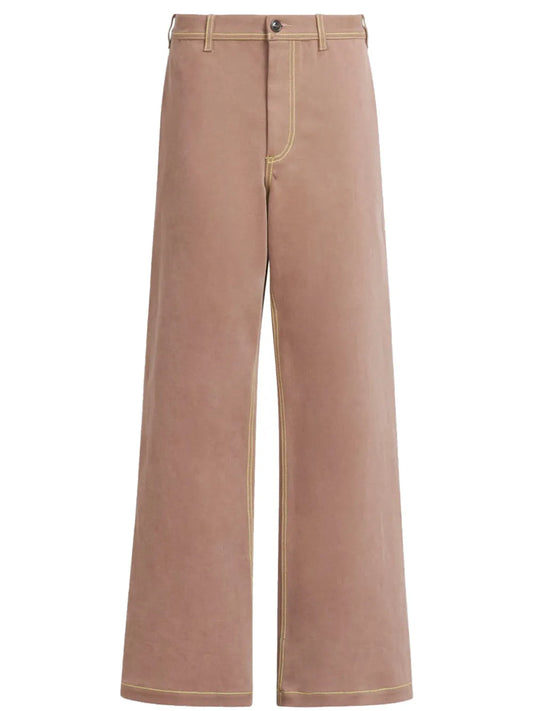 Contrast-Stitching Wide-Leg Trousers