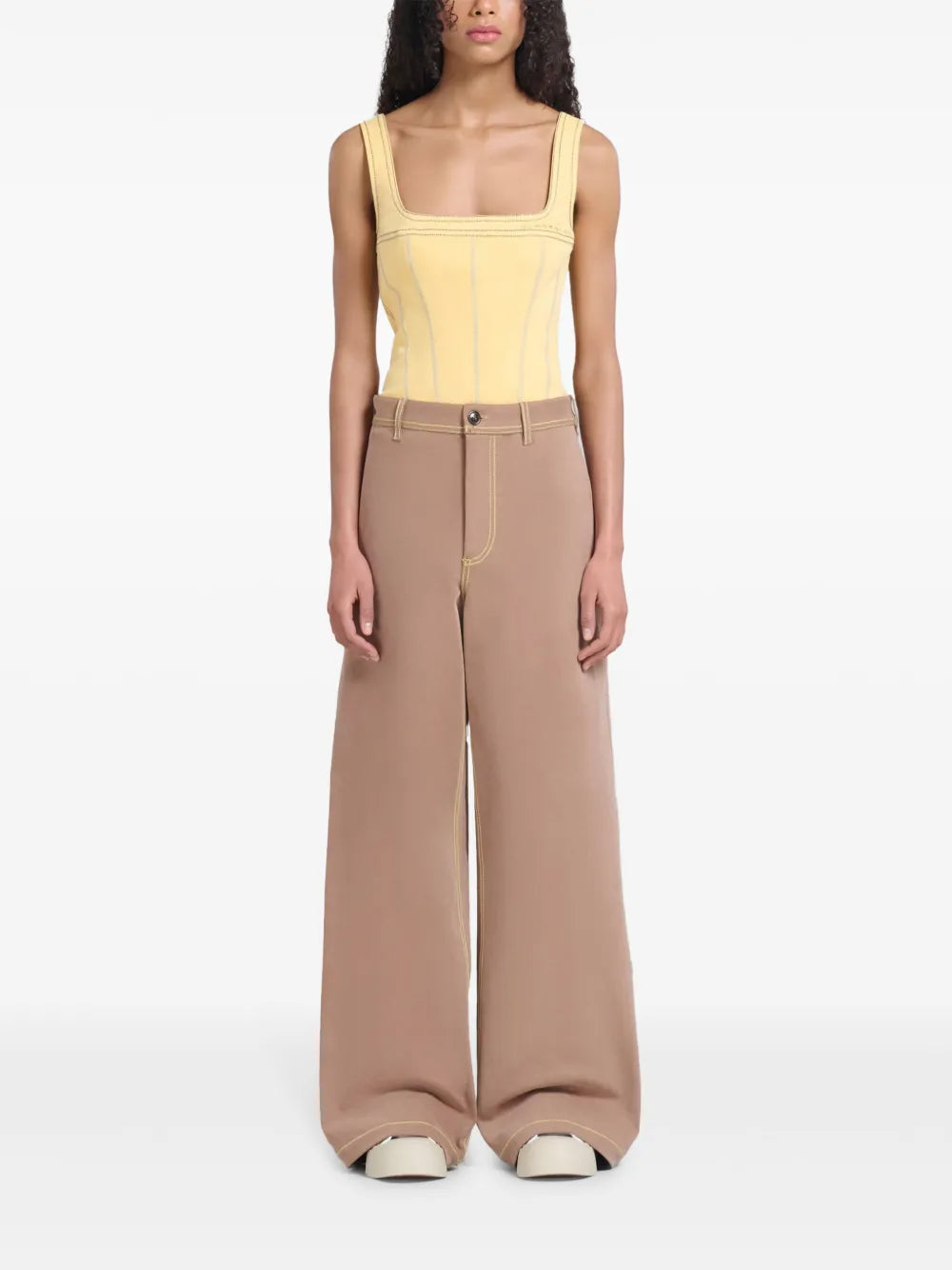 Contrast-Stitching Wide-Leg Trousers
