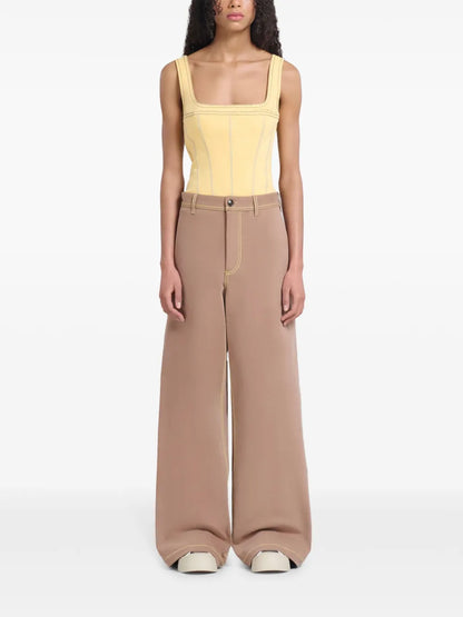 Contrast-Stitching Wide-Leg Trousers