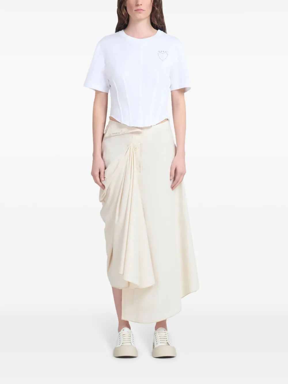 Asymmetric Draped Cotton Skirt