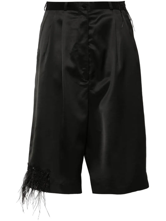 Feather-Embellished Tailored Shorts