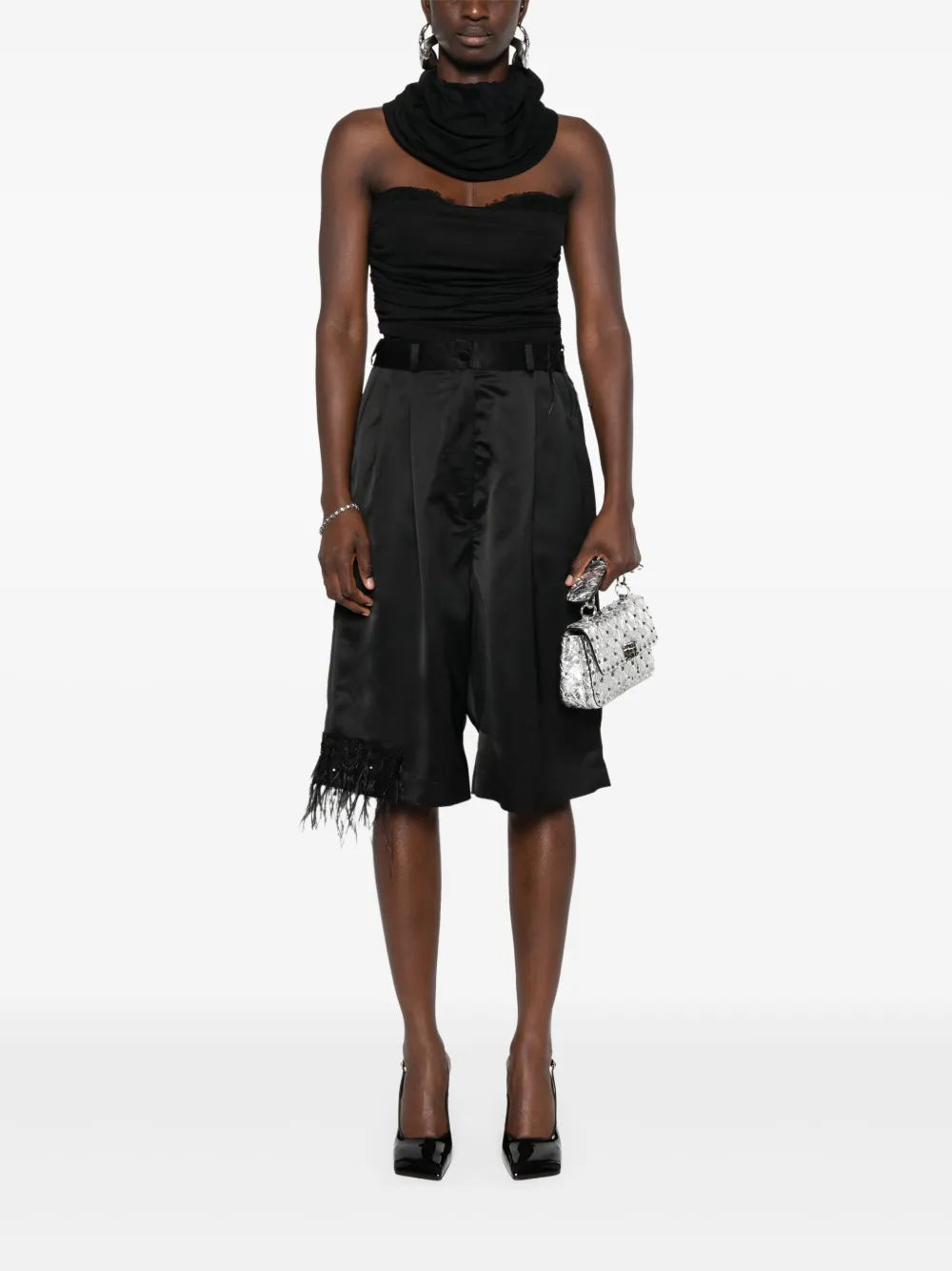 Feather-Embellished Tailored Shorts