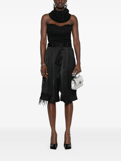 Feather-Embellished Tailored Shorts