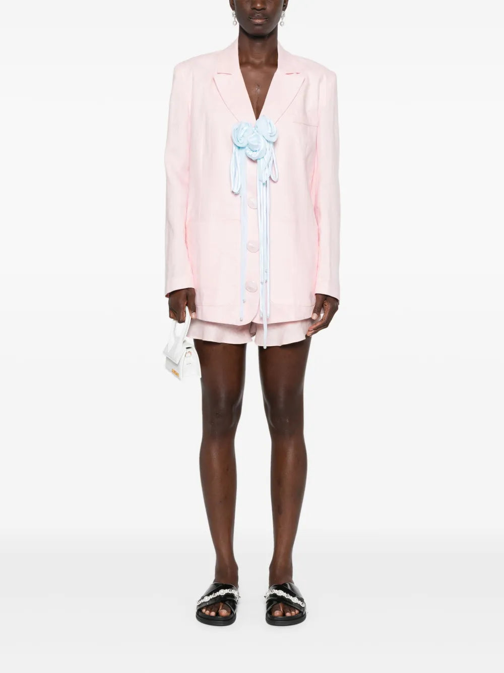 Floral-Appliqué Single-Breasted Blazer