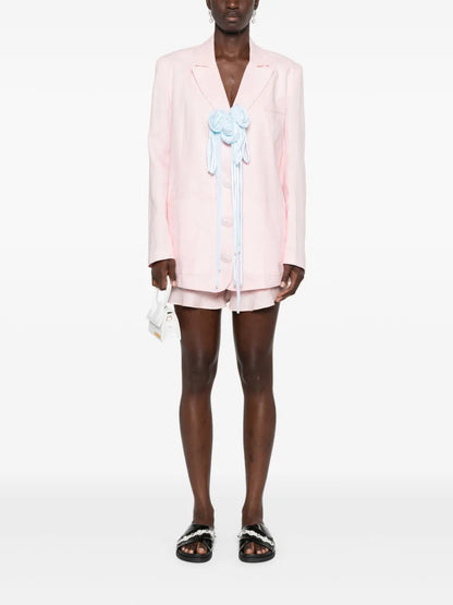 Floral-Appliqué Single-Breasted Blazer