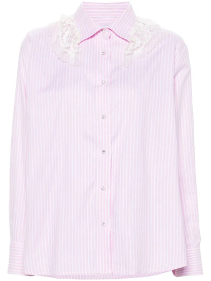 Lace-Detail Striped Shirt