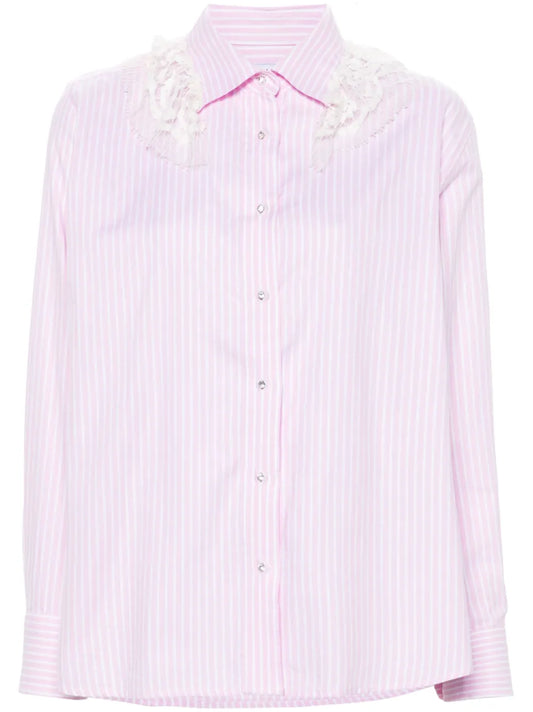 Lace-Detail Striped Shirt