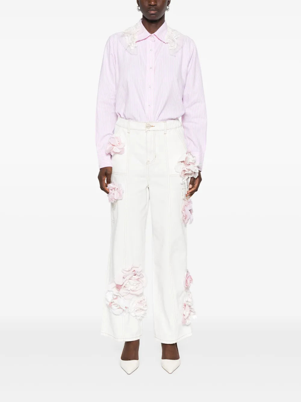 Lace-Detail Striped Shirt