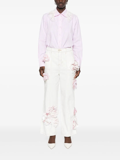 Lace-Detail Striped Shirt