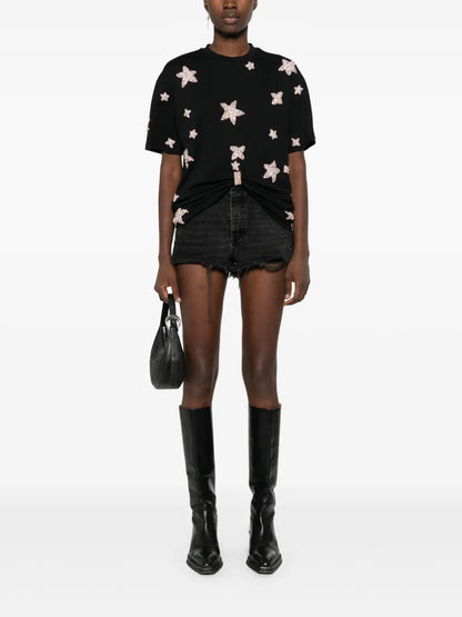 Rhinestone-Embellish Denim Shorts