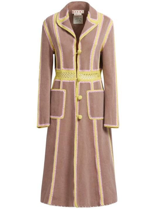 Crochet-Detailing Single-Breasted Coat