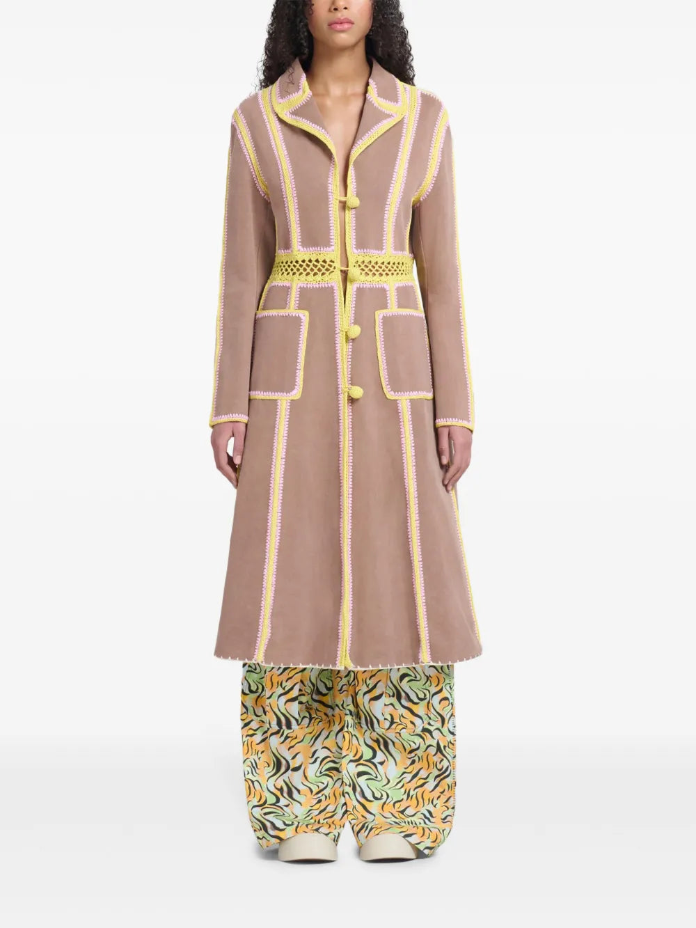 Crochet-Detailing Single-Breasted Coat