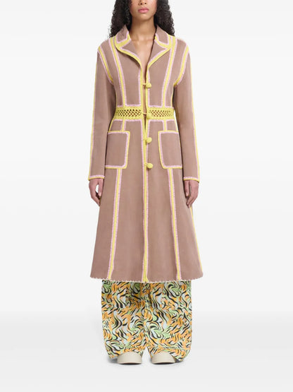 Crochet-Detailing Single-Breasted Coat