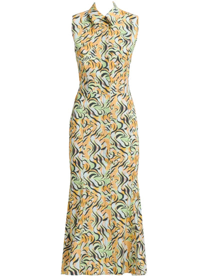 Floral-Print Cut-Out Midi Shirt Dress