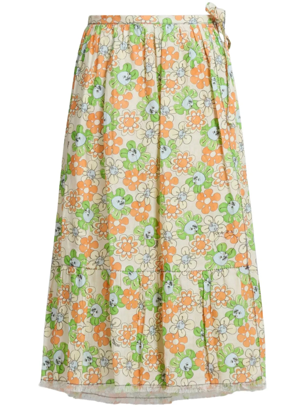 Floral-Print Organic Linen Midi Skirt