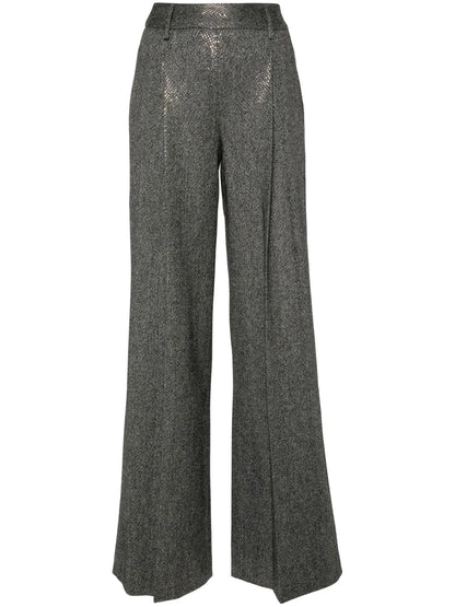 Studded Herringbone Wide-Leg Trousers