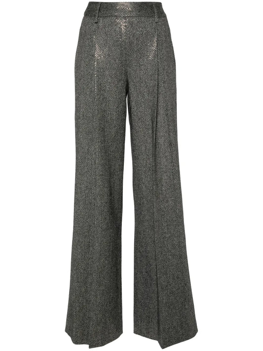 Studded Herringbone Wide-Leg Trousers