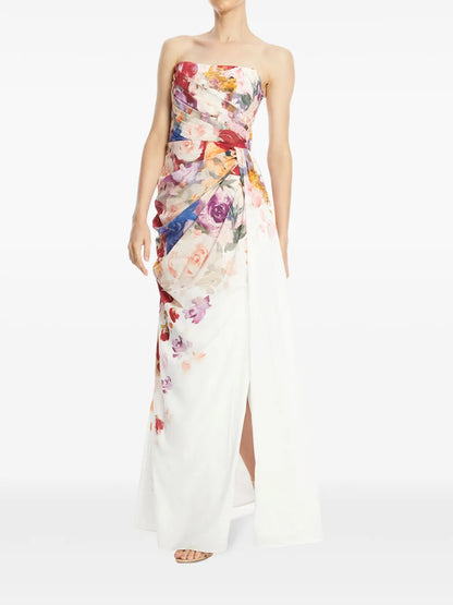 Anastasia Bustier Floral-Print Gown