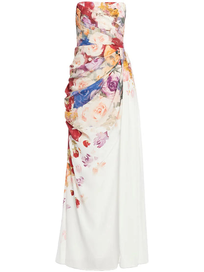 Anastasia Bustier Floral-Print Gown