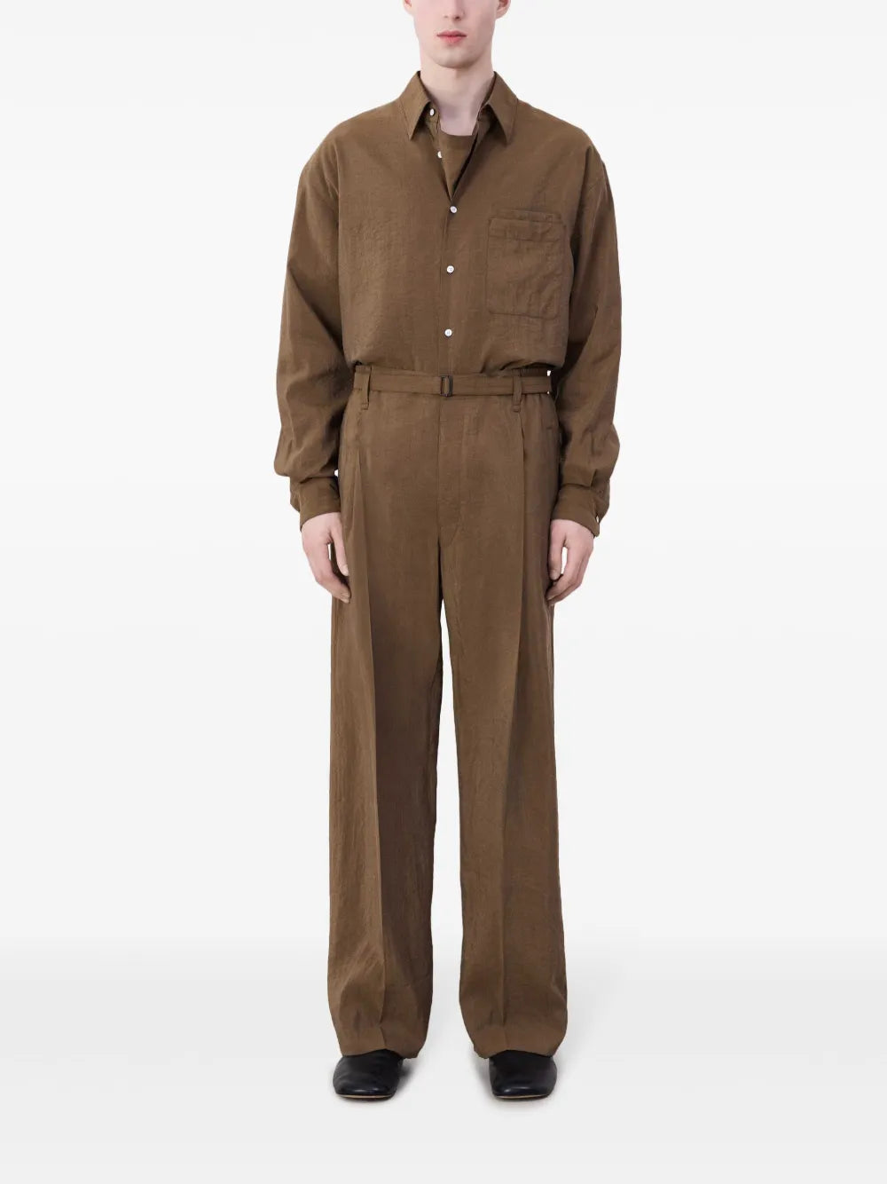 Belted Straight-Leg Tailored Trousers