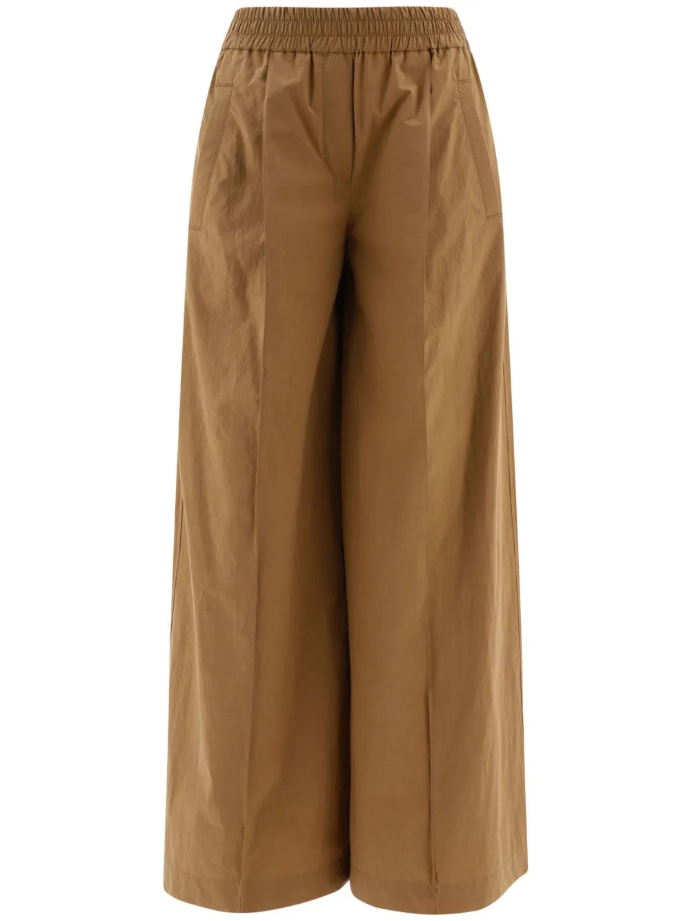 Wide-Leg Pleated Cotton Trousers