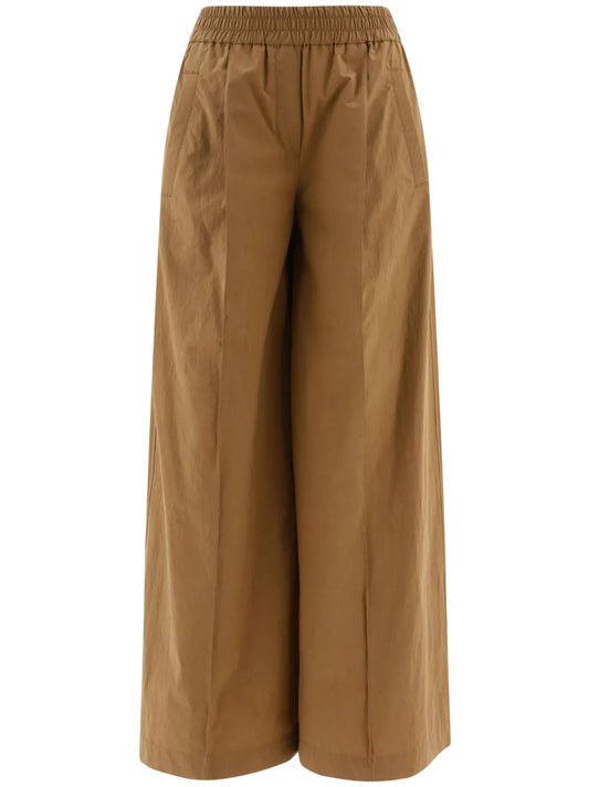 Wide-Leg Pleated Cotton Trousers