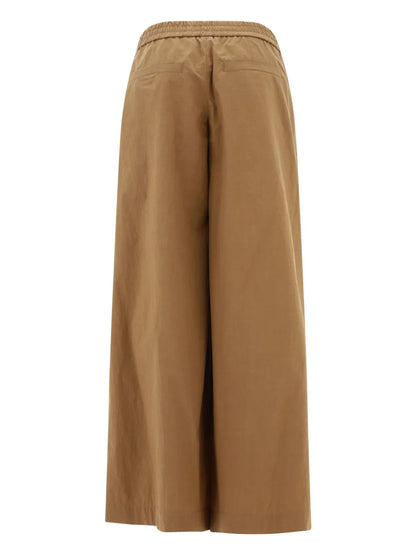 Wide-Leg Pleated Cotton Trousers