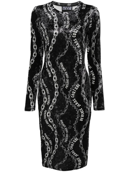Chain Couture-Print Midi Dress