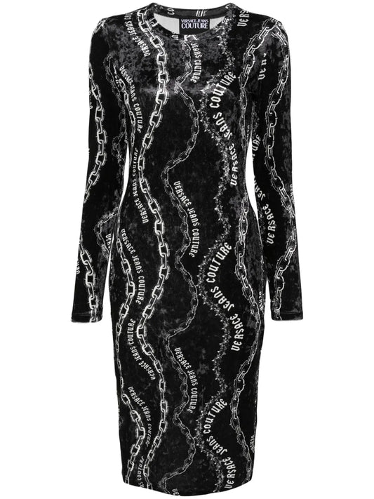 Chain Couture-Print Midi Dress