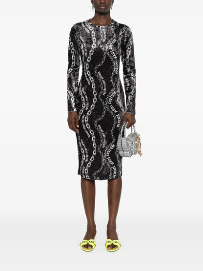 Chain Couture-Print Midi Dress