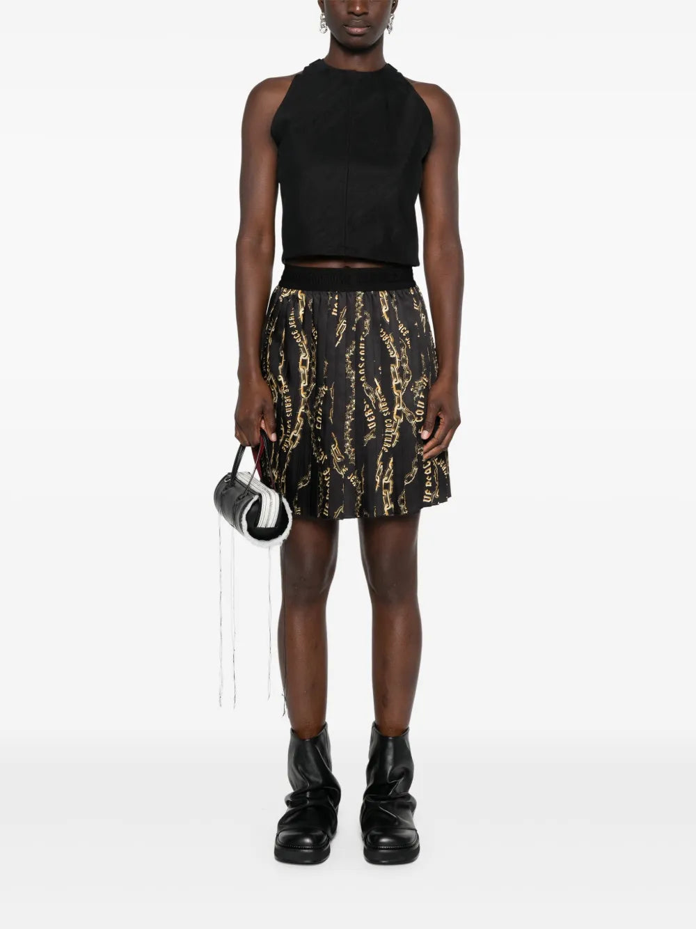 Chain Couture-Print Pleated Skirt