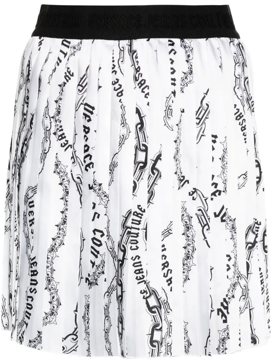 Chain Couture-Print Pleated Skirt