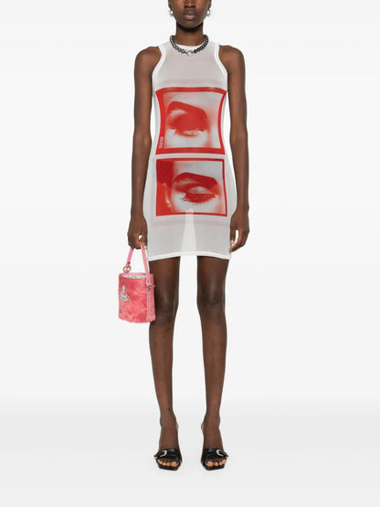 Face-Print Mesh Mini Dress