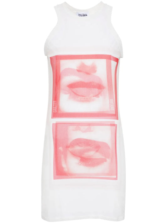 Face-Print Mesh Mini Dress