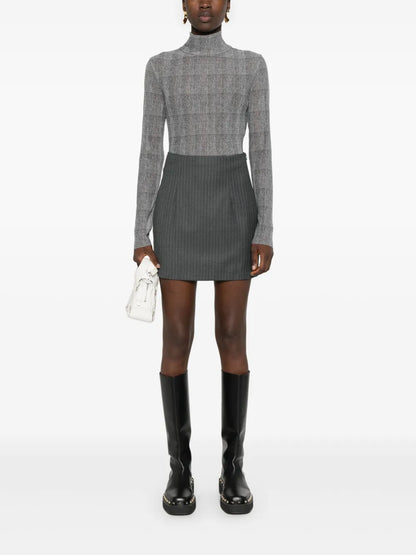 Plissé-Details Checked T-Shirt