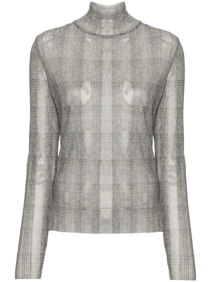 Plissé-Details Checked T-Shirt