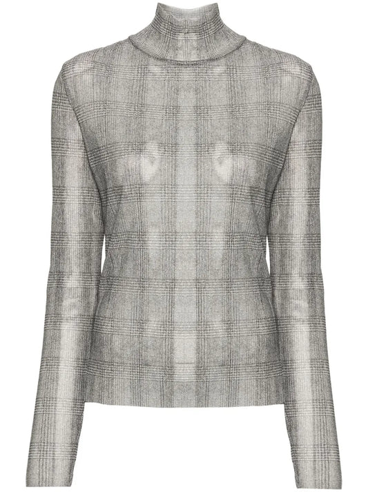 Plissé-Details Checked T-Shirt
