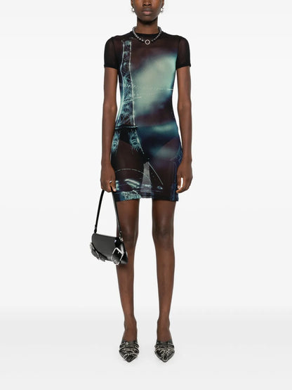 Pigalle-Print Mesh Mini Dress
