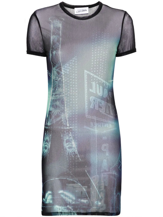 Pigalle-Print Mesh Mini Dress