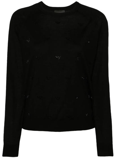 Rhinestone-Embellishment Wool Sweater