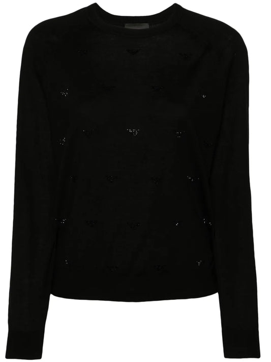 Rhinestone-Embellishment Wool Sweater