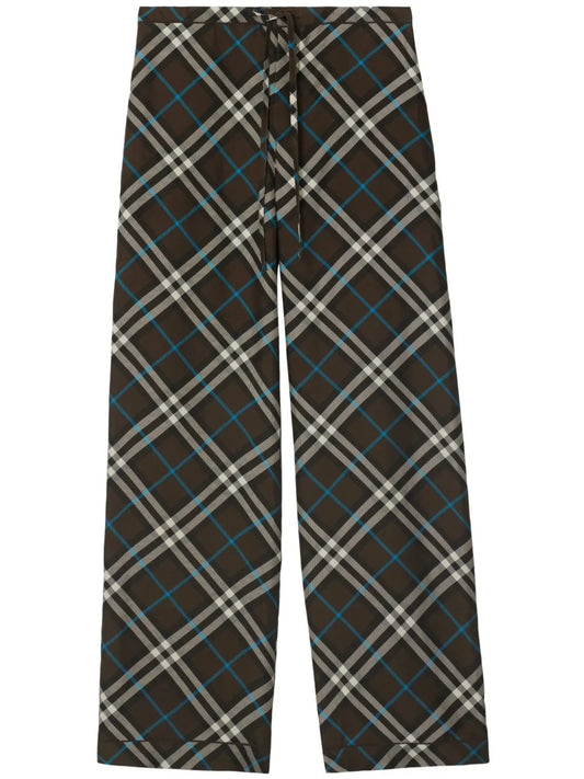 Check-Pattern Silk Trousers