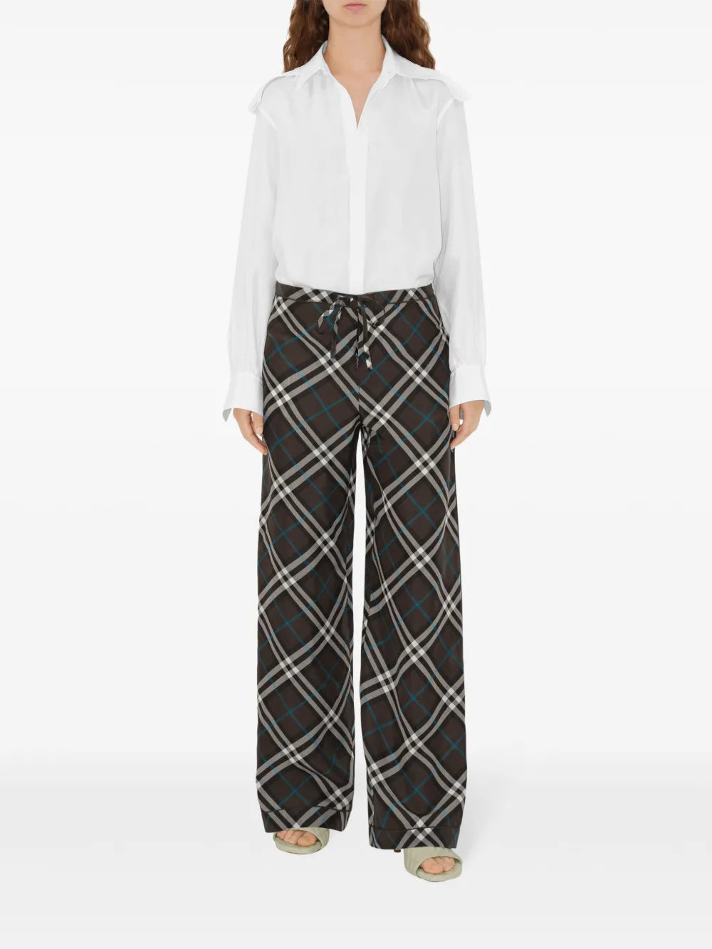 Check-Pattern Silk Trousers