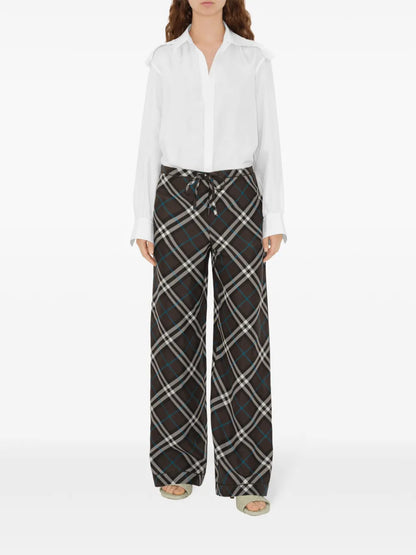 Check-Pattern Silk Trousers
