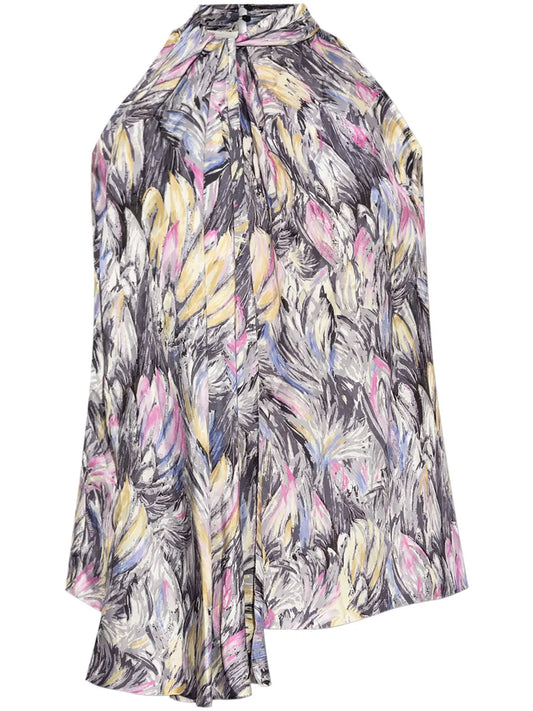 Abstract-Print Tie-Neck Blouse