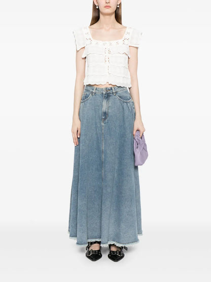 Square-Neck Embroidered Crop Top