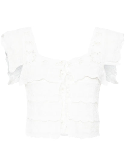 Square-Neck Embroidered Crop Top